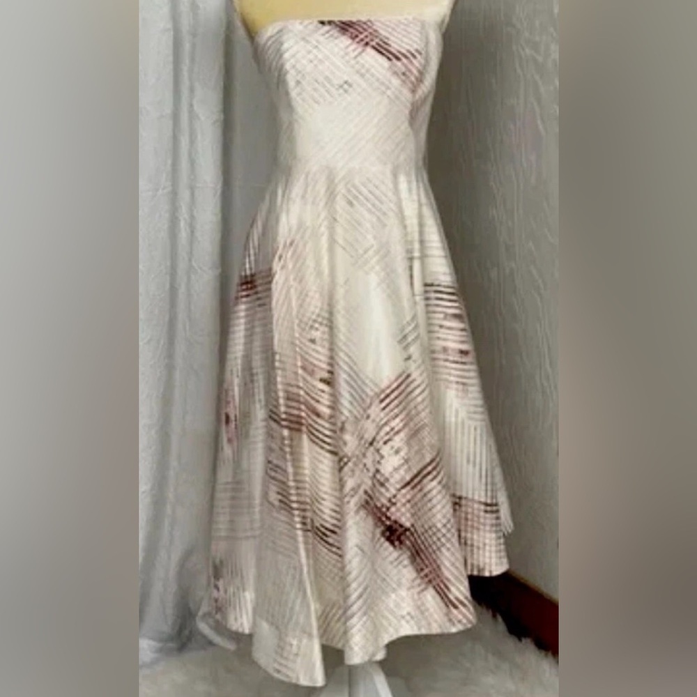 White House Black Market Strapless Fit/Flare Asymmetrical Dress Cream/Pink 10